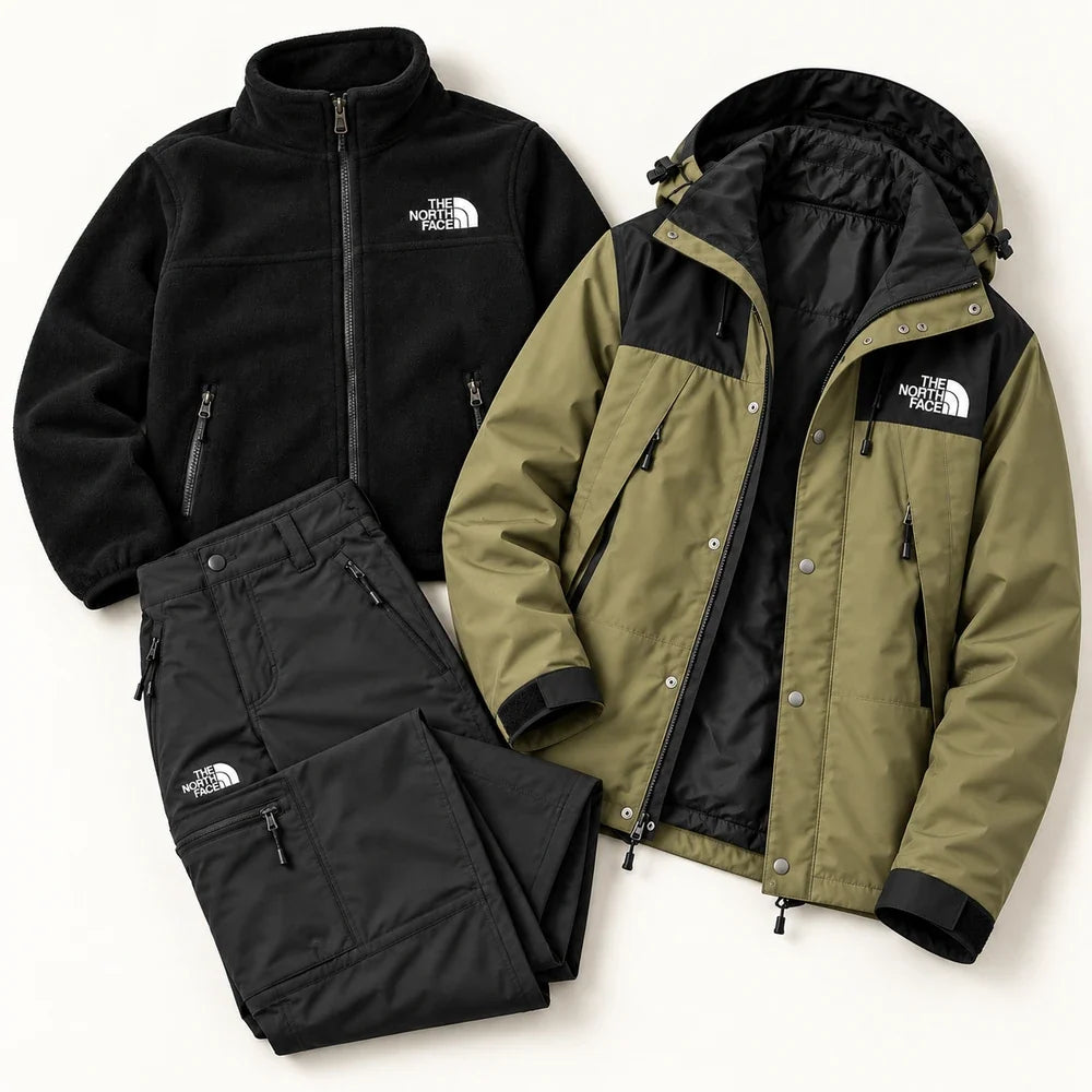 Men's 3-Piece Waterproof Outdoor Set – Hooded Jacket, Fleece Liner & Cargo Pants