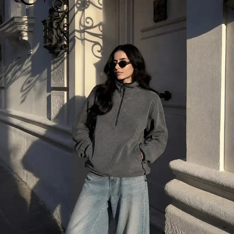 Women's Oversized Half-Zip Fleece Pullover