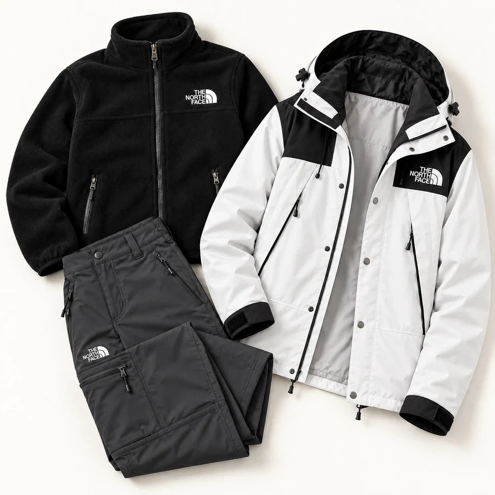 Men's 3-Piece Waterproof Outdoor Set – Hooded Jacket, Fleece Liner & Cargo Pants