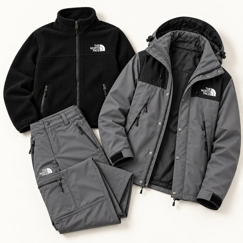 Men's 3-Piece Waterproof Outdoor Set – Hooded Jacket, Fleece Liner & Cargo Pants