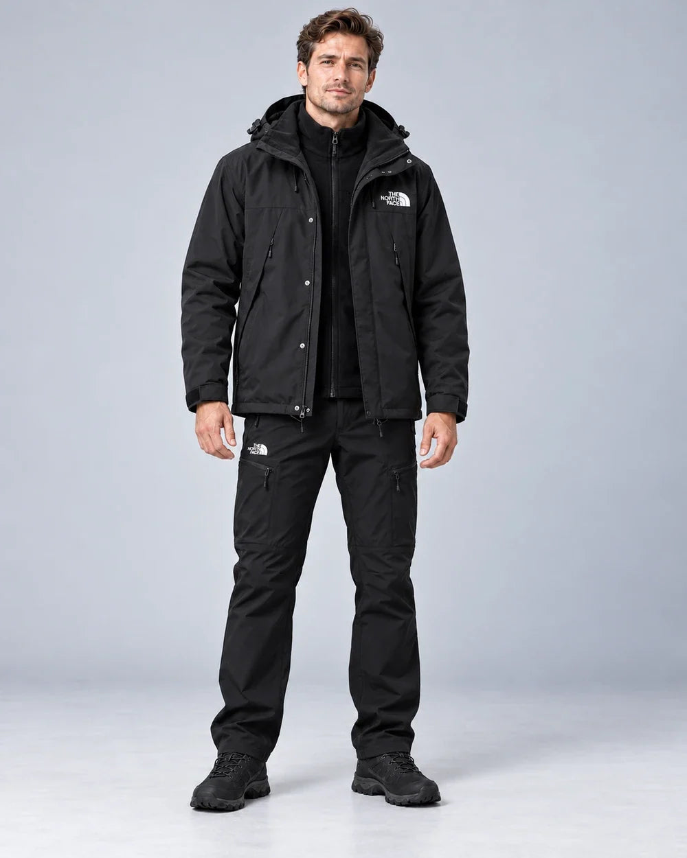 Men's 3-Piece Waterproof Outdoor Set – Hooded Jacket, Fleece Liner & Cargo Pants