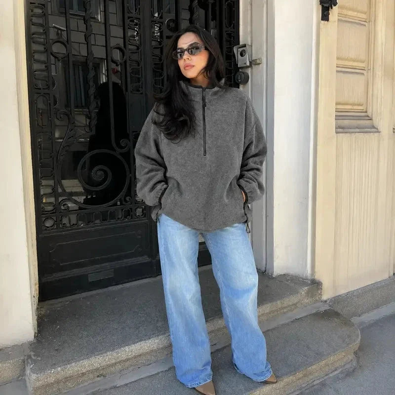 Women's Oversized Half-Zip Fleece Pullover